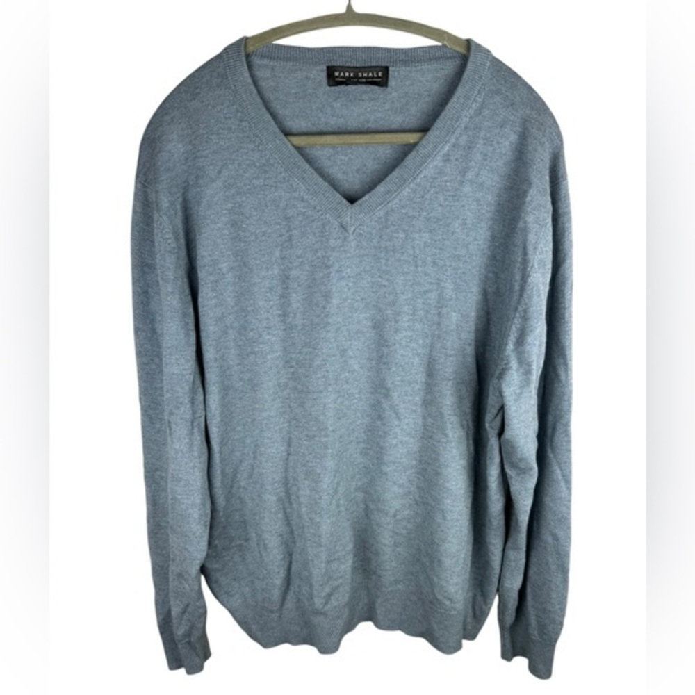 mark shale Men Gray V-Neck Cashmere silk wool Long Sleeve lightweight sweater XL